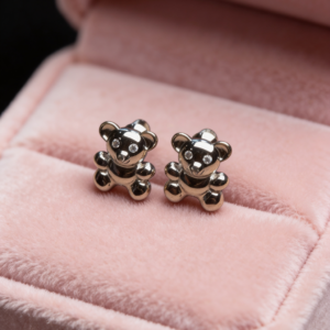 Kids Cute 925 Silver Teddy Bear Stud Earrings