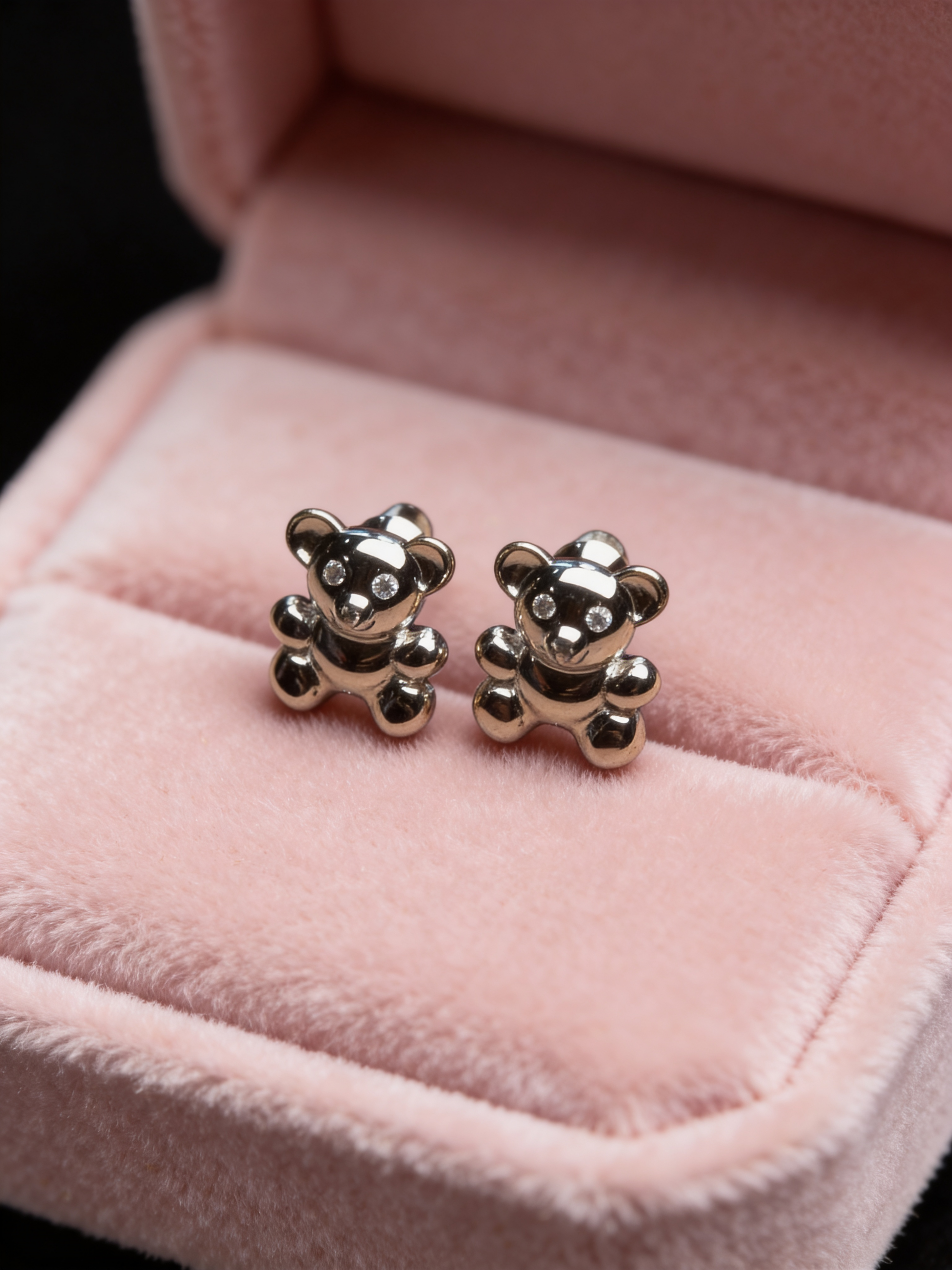 Kids Cute 925 Silver Teddy Bear Stud Earrings