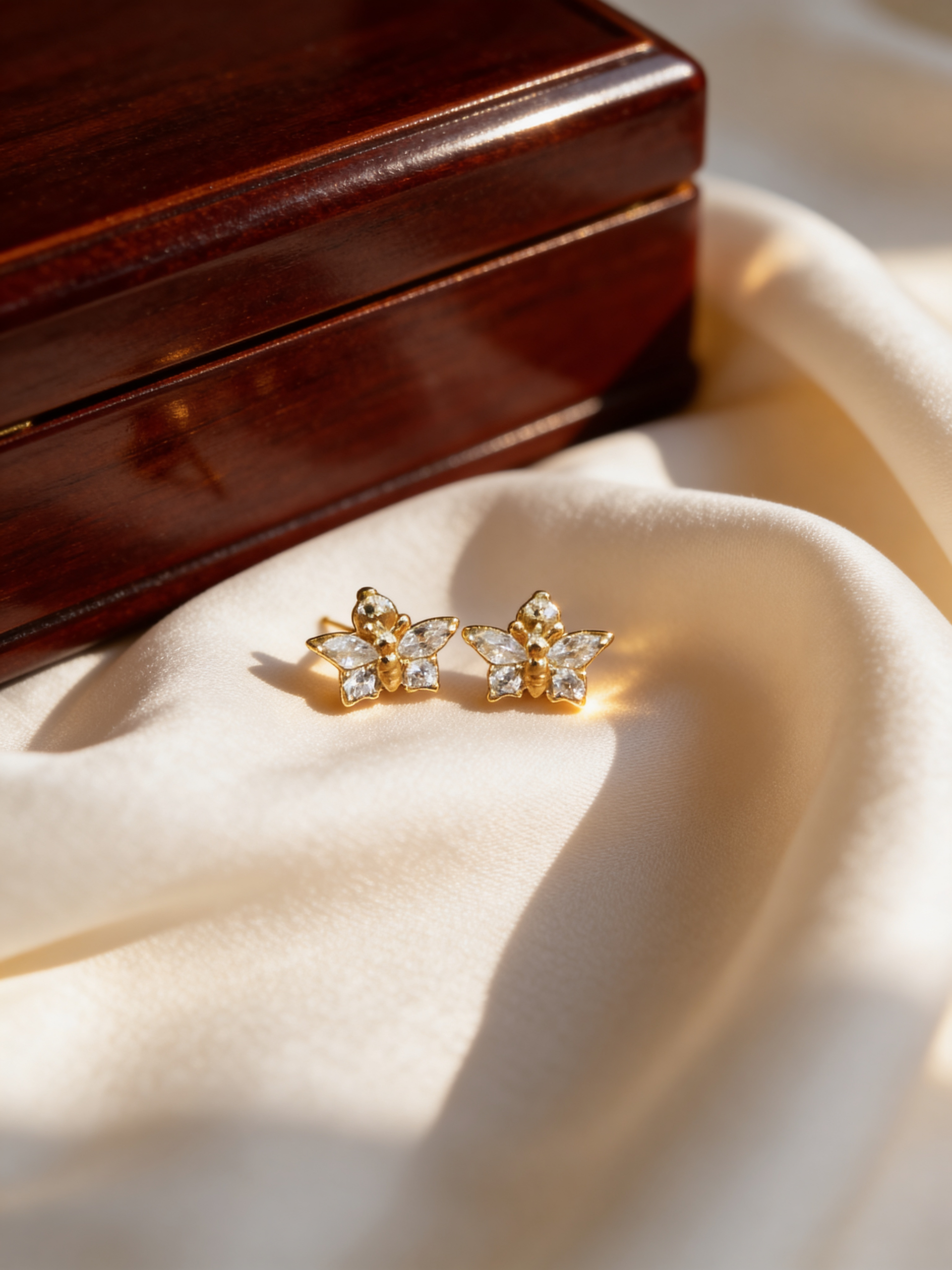 Kids Yellow Gold Plated Zircon Butterfly Earrings with Screw‑Back - Image 4