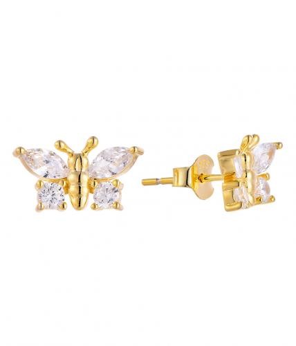 Kids Yellow Gold Plated Zircon Butterfly Earrings with Screw‑Back - Image 2