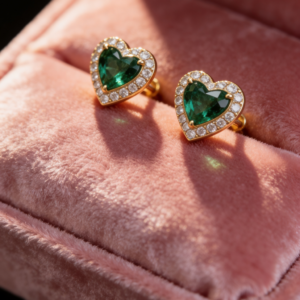 Kids Yellow Gold Plated Zircon Heart Earrings with Screw‑Back