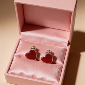 Kids Cute 925 Silver Red Heart Earrings