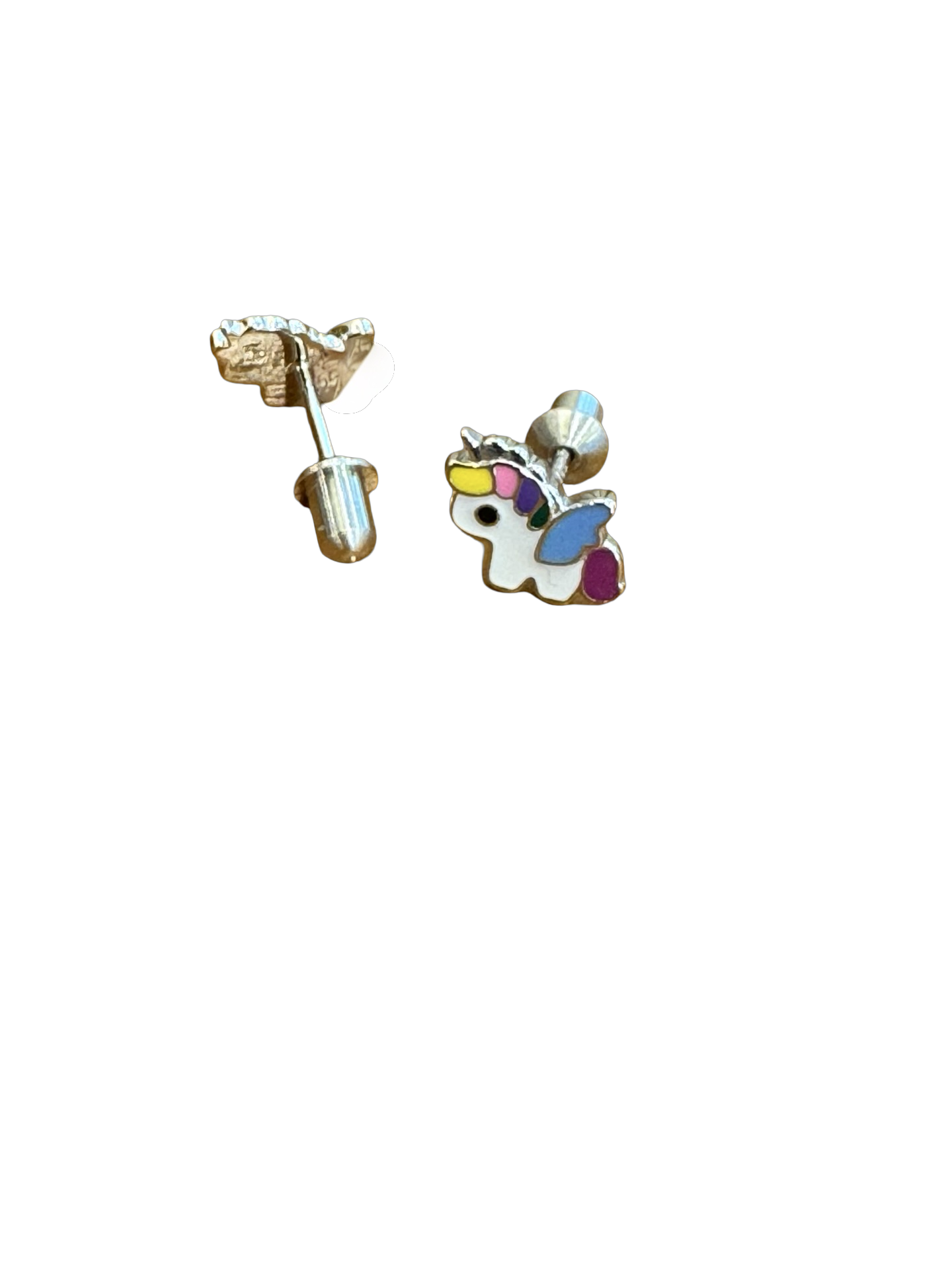 Kids 925 Silver Unicorn Earrings with Rainbow Horn & Screw‑Back - Image 4