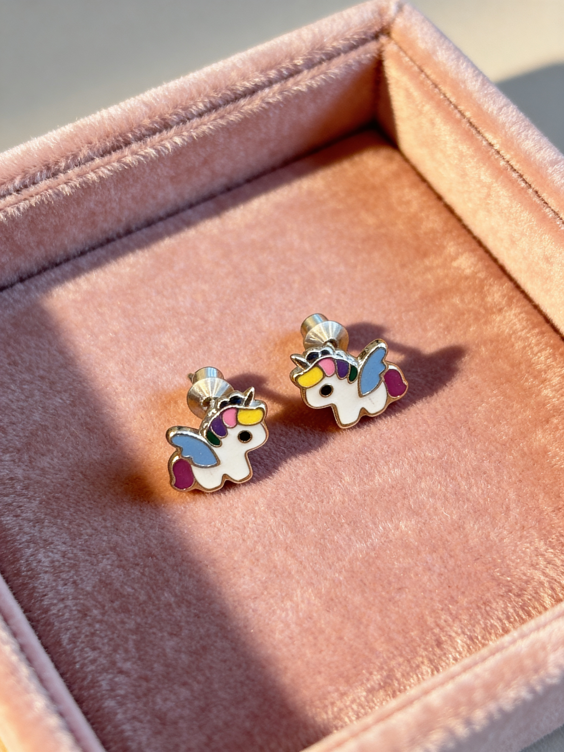Kids 925 Silver Unicorn Earrings with Rainbow Horn & Screw‑Back - Image 2